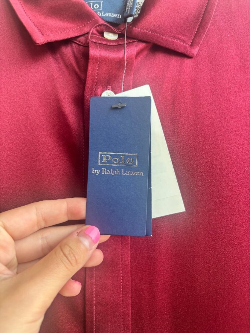 Polo Ralph Lauren 100% Mulberry Silk Button Down Shirt NWT Size 6 Wine Burgundy - Picture 4 of 9